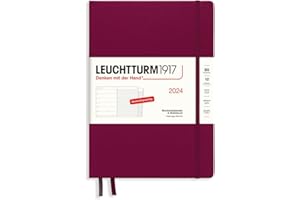 LEUCHTTURM1917 367755 kalendarz tygodniowy i notatnik z kompozycją (B5) 2024, z dodatkowym zeszytem na adresy i rocznice, czerwony Port Red, niemiecki, 12 miesięcy