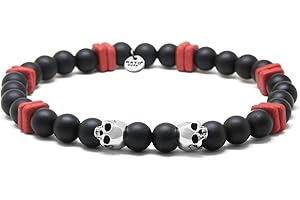 Nato Cuff - Srebro wysokiej próby 925 bransoletka czaszka czaszka - perły onyks kamienie półszlachetne ​- Greckie perły ceramiczne - biżuteria męska i damska wykonana ręcznie we Francji