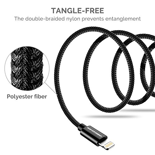 UNBREAKcable Chargeur iPhone  MFI certifi   Apple   3 3ft  1m  Cable Lightning en Nylon pour iPhone X 8 8 Plus 7 7 Plus 6s 6s Plus 6 6 Plus 5c 5s 5  iPad - Noir
