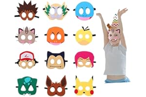 Yoimckay 12 Pezzi Animato Maschere Cartoon,Cartone Modello Design Feltro Maschere,Comode da Indossare, Riutilizzabili,Cool Maschere per feste Bambini, Feltro, Mascherine del Partito, Cosplay Adulti