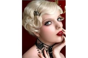 ‎SALAIBS Salaibs Blonde Kurze Lockige Perücken für Frauen 1920er Jahre Figer Welle Perücke Synthetische Hitzebeständige Faser Cosplay Kostüm Halloween Haar Perücke