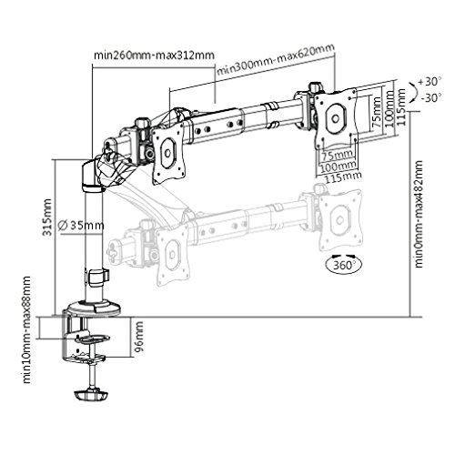 RICOO Tischhalterung für 2 Monitore TS3711 Monitorhalterungen Schwenkbar Neigbar mit Gasdruckfedergelenk LED Monitor Tisch Ständer PC Bildschirm Dual Monitorhalterung Monitorständer max. VESA 100×100 - 4