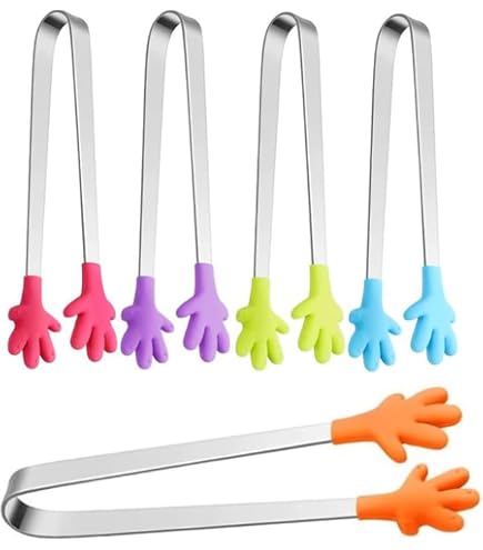 Set 4 Mini Pinze A Mano In Silicone - 12.5 Cm, Antiscivolo, Per Cucina, Grigliate, Dessert E Insalate