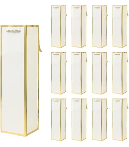 12 Weinflaschen-Geschenktüten Aus Kraftpapier – Goldfolien-Design, Mit Griffen, 35,1x10,2x10,2 Cm