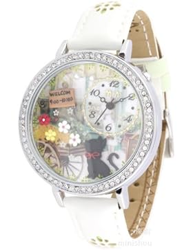 ufengke® luxus nett armbanduhren für dame frauen mädchen-weißes band katze blume willkommen thema