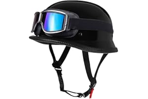 HHSDB Retro Deutsche Halbhelm Öffnen Motorradhelm Halboffenen Halbschalenhelm ECE Genehmigt Jethelm Offenem Helm Mit Brille Cruiser Chopper Helm Mopedhelme Geeignet Erwachsene MäNner Frauen