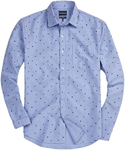 blackmogoo Mens Casual Slim-Fit Anchor Button Down Shirts Long Sleeve Button Up Dress Shirts