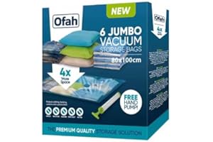 VIVO TECHNOLOGIES 6 Pack Jumbo Vacuum Compressed Storage Bag, 100 x 80cm Reusable Clothes Storage Bags,Space Saver Bags for Bedding, Curtains, Pillows, Clothing, Hand Pump Included