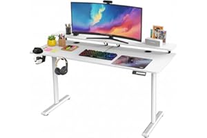 SOSINYA Mesa Escritorio Elevable 140x60 cm, Blanca, Soporte para Monitor Desmontable, Altura Regulable 72–117 cm, Capacidad 60 kg, Panel LED con Memoria, Ideal para Teletrabajo, Gaming y Estudio