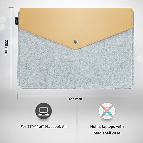 11 Zoll MacBook Air Hülle, Natur® 11″ 11.6″ Filz Sleeve Notebooktasche Laptoptasche Hülle Ultrabook Laptop Tasche aus PU Leder Laptop Schutz Hülle mit Zusatzfächern und extra Beutel – Grau/ Braun PU Leder - 2