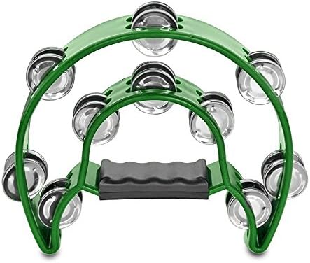 Uvipu Half Moon Double Rows Grip Tambourine For Church For Kids Tambourine Handle Instrument Green