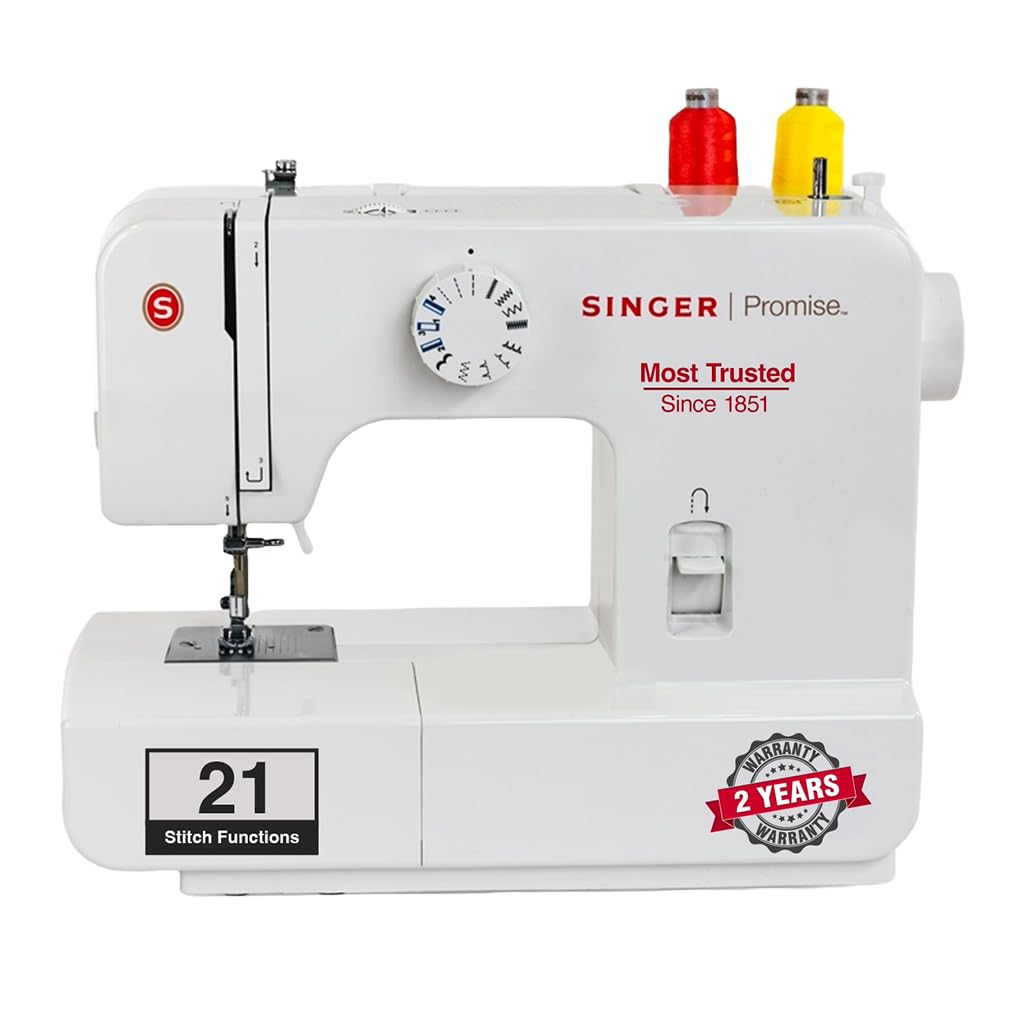 Singer Promise 1408 Zig-Zag Sewing Machine, 8 Built-in Stitches, 24 Stitches Functions with 70W Powerful motor & Feed dog wit