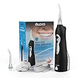 Oral Irrigator, Matte Black Rechargeable Cordless Water Flosser, Professional IPX7 Waterproof 3 Modes Dental Cleaner with High Capacity Water Tank and 2 Replacement Nozzles - VLOXO [Newest Version]