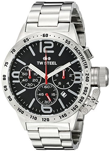 TW Steel Canteen Unisex Quartz Watch with Black Dial Chronograph Display and Silver Stainless Steel Bracelet CB7