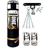 Onex 9 Pieces Heavy Filled Boxing Set 5FT Punch Bag Gloves Ceiling Hook Chain MMA Punching Training Water Proof Bags