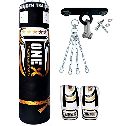 Onex 9 Pieces Heavy Filled Boxing Set 5ft Punch Bag Gloves Ceiling Hook Chain Mma Punching Training Water Proof Bags