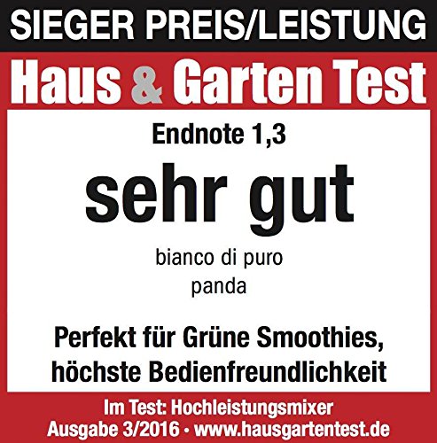 Bianco Panda weiß Hochleistungs-Mixer/Standmixer + Thermometer-Stampfer + Smoothie-Flasche + Grüne-Smoothies-Startklar-Guide (Smoothie Maker mit 30000 Umdrehungen/min. 1400 Watt) - 2