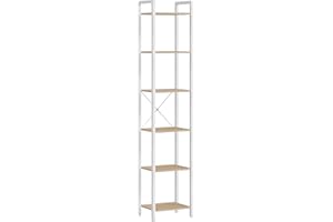 VASAGLE Étagère 6 Niveaux, Bibliothèque, Meuble de Rangement, pour Bureau, Salon, Chambre, 30 x 40 x 187,5 cm, Style Industriel, Beige Naturel et Blanc Mat LLS101N01