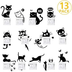 Foonii 13 PCS Autocollant mural, Sticker interrupteur PVC Créatif Imperméable Amovible Décorations Stickers Muraux Art Mural Wall Sticker, Mignon Humoristique Mode (Noir)