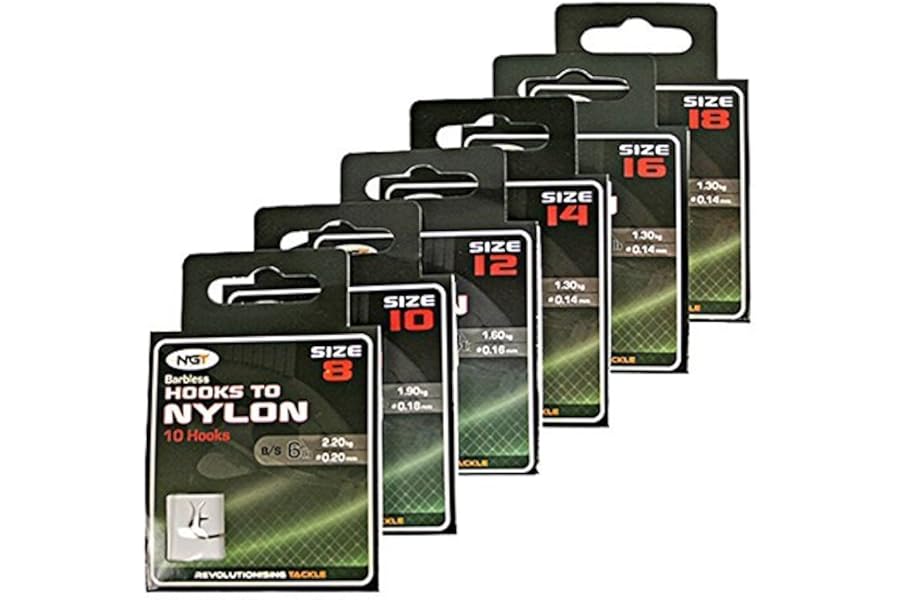 Carp-Corner Fishing Hook, 60x Eyed Barbless Size 8-18 to Nylon, Sharp Point, 6lb B/S Line, Coarse Fishing Hooks