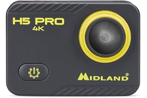Midland Action Camera H5 Pro, Videocamera Leggera Ultra HD, Foto in Time Lapse, Grandangolo 140°, Wi-Fi, Display LCD, Cycle Recording per Auto e Custodia Impermeabile Fino a 30 Metri, Nero/Giallo