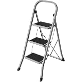 Songmics Merdiven, 3 Basamaklı Merdiven, Katlanır, Kolay Saklanabilir, 150 Kg'a Kadar Taşıma Kapasitesi, G&uuml;vercin Grisi, Gsl0