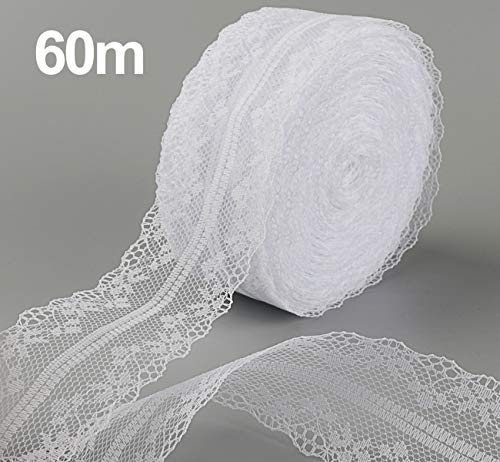 60M 2 Rotoli (30M/ Ciascun) Pizzo Nastro Bianco Pizzo Rotolo Naturale Tela Pizzo Taglio Nuziale da Sposa in Pizzo per Artigianato Decorazione