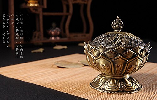 Xiduobao Lotus Flower Räuchergefäß, Metalllegierung, Räucherkerzenhalter, buddhistisches Dekor (groß), S - 6