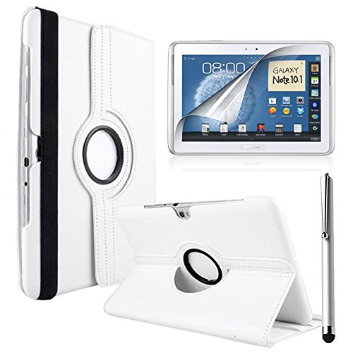 vcomp® Samsung Galaxy Note 10.1 N8000 N8010 N8020: Schutzhülle mit Standfunktion und Rotation 360 ° PU Leder + Eingabestift – Weiß