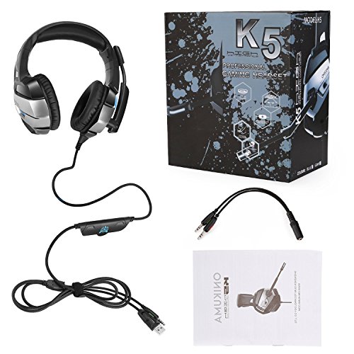 Auriculares Gaming  AxCella Auriculares para Juego con Micr  fonos y Jack de 3 5 mm  Cascos Gaming Cascos con Sistema de Control de Volume para PS4 Xbox One PC Tablet Laptop  Negro   Gris 