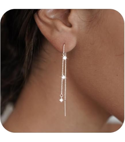 MenYiYDS 1 Paio di Orecchini a Catena da Donna,Orecchini in Argento Sterling Paillettes Orecchio Filo Nappa Torsione,Filo in Acciaio Inox Orecchini a Catena Lunga,Regalo di Anniversario