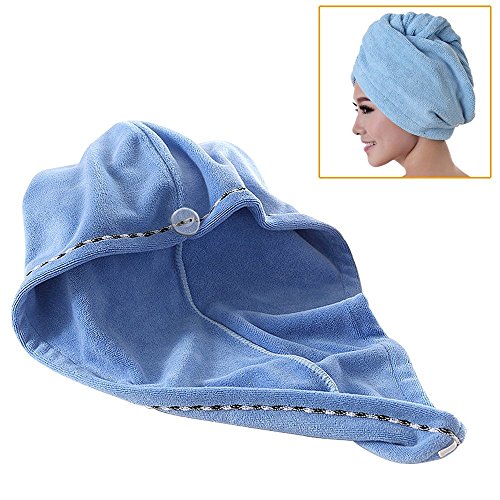 Jack & Rose Haar Turban Haartrockentuch Handtuch Kopftuch Duschhauben Haarpunzel Zuknöpfen saugfähigen Tuch Leichte Mikrofaser weiche Faser 60 * 25 cm Blau - 5