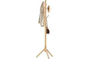 Aibiju Coat Rack Free Standing, Coat Tree With 8 Hooks and 3 Height Options, Wood Coat Hanger Stand, Suit for Adults,Kids, Home/Entryway/Hallway (Natural Wood),YD-1004