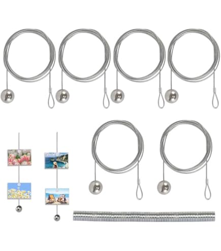 Set Filo Per Appendere Foto Con Magnet - 4 Cavi Metallici 2m E 48 Magnet, Per Esporre Foto E Cartoline - Foto 11