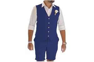 TUIKAYOO Men's Linen Suit 2 Pieces Prom Tuxedos Summer Beach Wedding Party Vest Short Pants
