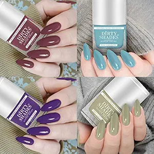 Dirty Shades Premium HD Nail Polish Combo Set of 4 for Girl (Rich Purple, Mint Blue, Purple Villain, Summer Nude)