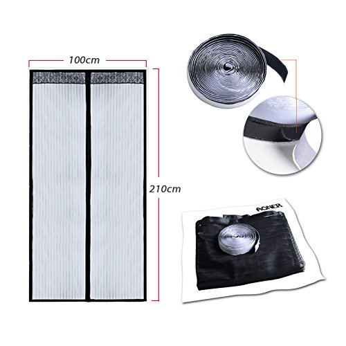 Fliegengittertür magnet 100*210 cm (Inkl. 1 Rolle Klettband) ohne Bohren Fliegengitter Tür Insektenschutz Vorhang Balkontür magnetisch Insektenschutzgitter Insektenschutztür Fliegenschutz Insektengitter (100 x 210 cm, Schwarz) - 6