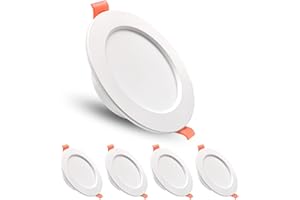 Sweier 5-Pack Warm White 3000K LED Recessed Ceiling Lights, Ultra Slim 5W 480LM IP44 Bedroom Downlights, Adjustable Cutout 70-85mm for Kitchen/Bathroom (Round Spotlights)