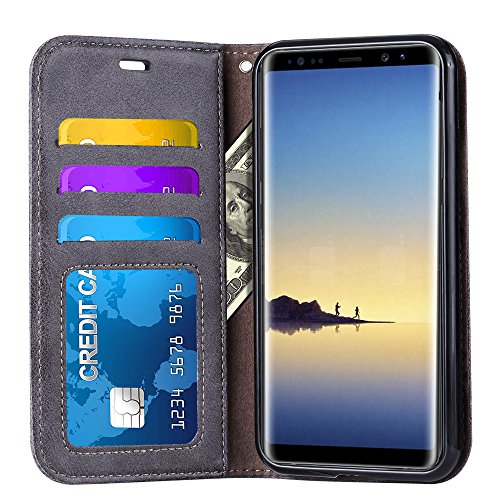 Funda Galaxy Note 8  Ferlinso Carcasa Cuero Retro Elegante con  Protector de Pantalla  ID Tarjeta de Cr  dito Tragamonedas Soporte de Flip Cover Estuche de cierre magn  tico para Samsung Galaxy Note 8  Gris 