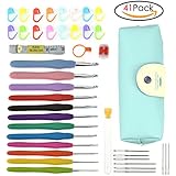 41Pack Crochet Hooks Set,Knitting Accessories Tools with Case,Aluminum Blunt Needles,Knitting Needle,Ergonomic Soft Handles, 2.0mm-8.0mm ,Christmas Gift