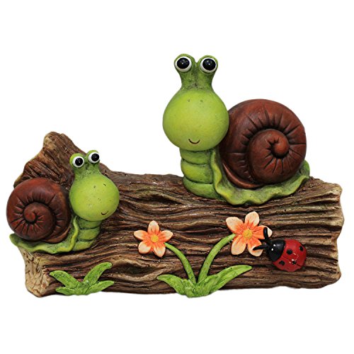 Gartendeko Schnecke groß witzige Gartendekoration bunte Garten-Figur auf Holzstamm XL für Vorgarten Hauseingang oder Terrasse (Schneck XL)