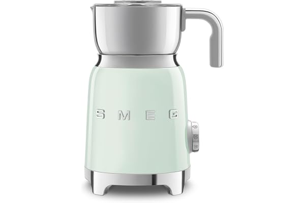Smeg, Mousseur à Lait Multifonction MFF11PGEU, avec Système à Induction, 6 Programmes Prédéfinis, une Fonction Manuelle, Carafe Amovible 600 ml, Bouchon Doseur, Range Cordon Intégré, 500 W, Vert d'Eau