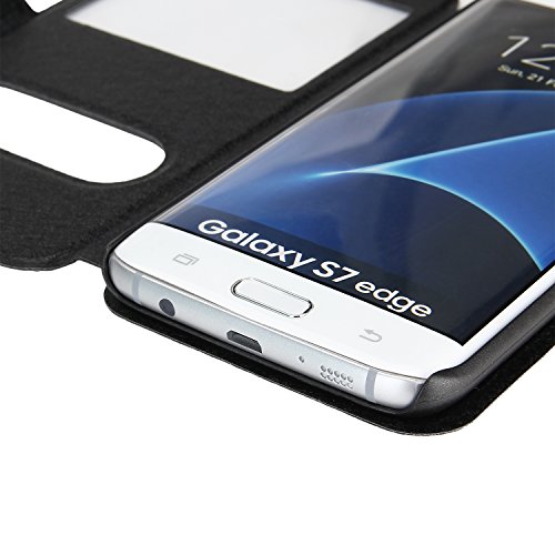 Danibos - Funda tipo libro para Samsung Galaxy S7  Edge  fina  piel sint  tica   piel  negro  Samsung Galaxy S7 Edge