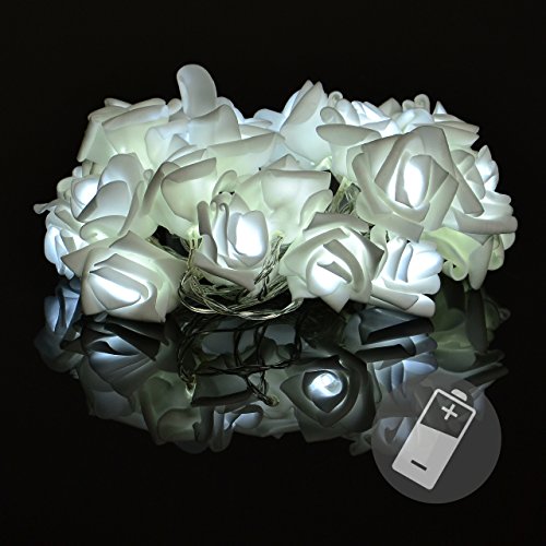 Rosenblütenkette 20 LED kalt weiß Lichterkette Blumen