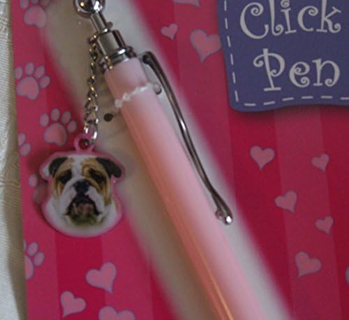 British Bulldog gift click pen on a card with hanging charm