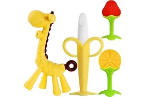ECVV 4 Pack Baby Teething Toys Set Silicone Fruit Shape Giraffe Baby Teethers BPA Free Soothe Babies Gums for Babies Infants Toddlers Boys & Girls