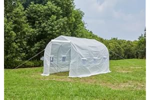 Outsunny Invernadero de Jardín 4x2x2 m Tipo Túnel con 6 Ventanas Transpirables y Puerta Enrollable con Cremallera Huerto para Cultivo Plantas Verduras Blanco