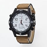 Easy Go Shopping 3er-Pack runde Zifferblatt Lederband Canvas-Uhr (Colour : White and Khaki)