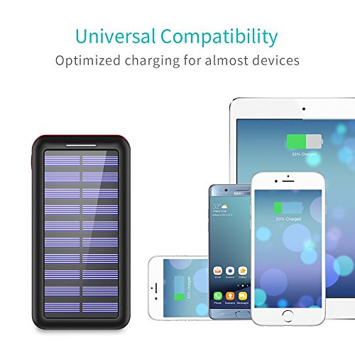 Batterie Externe AKEEM Am  liorer 24000mAh Chargeur Solaire Portable avec Deux Entr  es Lighting et Micro  et 3 Ports USB de Power Bank Batterie pour 