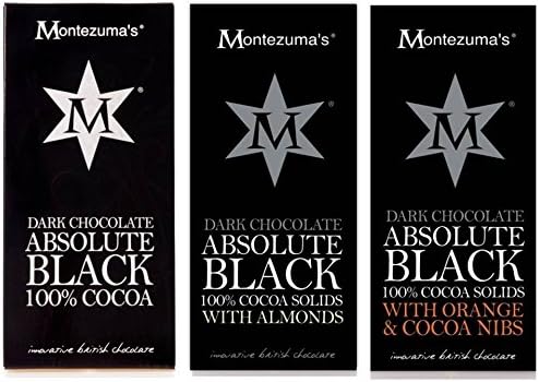 6 x 100g Bars Mixed Case Montezuma's Absolute Black 100% Cocoa - Cocoa, Almonds & Orange & Cocoa Nibs